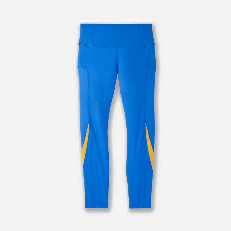 Brooks Method 7/8 Israel - Women's Cropped Running Leggings - Blue Bolt/Saffron/Yellow (03216-XUHT)